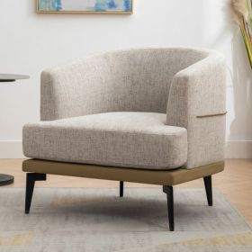 Modern Two-tone Barrel Fabric Chair, Upholstered Round Armchair For Living Room Bedroom Reading Room, Mustard Green