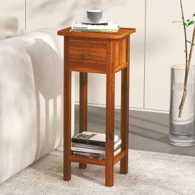 2 Tier Slim Nightstand Bedside Table With Drawer Shelf
