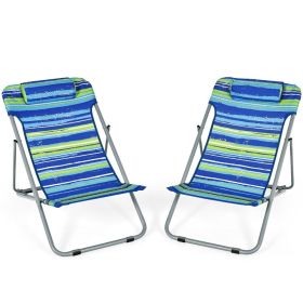 Portable Beach Chair Set Of 2 With Headrest