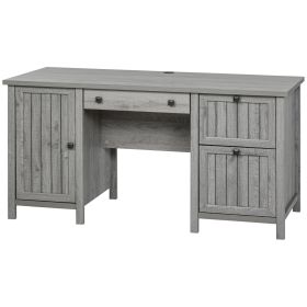 Vintage Executive Computer Desk With Cabinet 3 Drawers For Files Home Office Workstation Grey