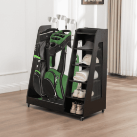 Golf Bag Organizer For Garage, Premium Wooden Golf Clubs Storage Rack Fit 2 Golf Bags, Golf Trunk Organizer For Car Garage Club Shed Basement,