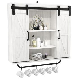 Rustic Wood Wall Storage Cabinet with Two Sliding Barn Door, 3-Tier Decorative Farmhouse Vintage Cabinet for Kitchen Dining, Bathroom, Living Roo