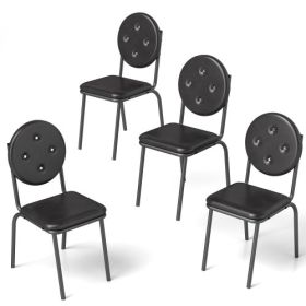 4-piece Bar Stools Faux Leather Dining Chairs With Waterproof Surface And Metal Legs
