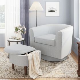 COLAMY Swivel Barrel Accent Chair With Ottoman, Modern Single Sofa, Upholstered Armchair With Storage Space For Home, Beige (Option: Lightgrey)